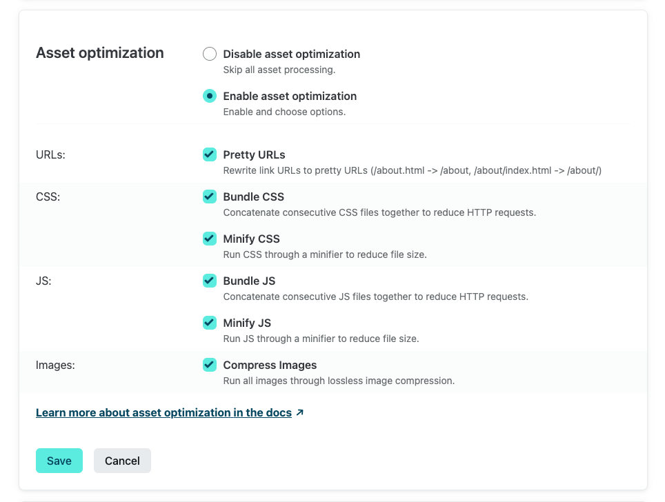 Netlify Asset optimization tab [→]