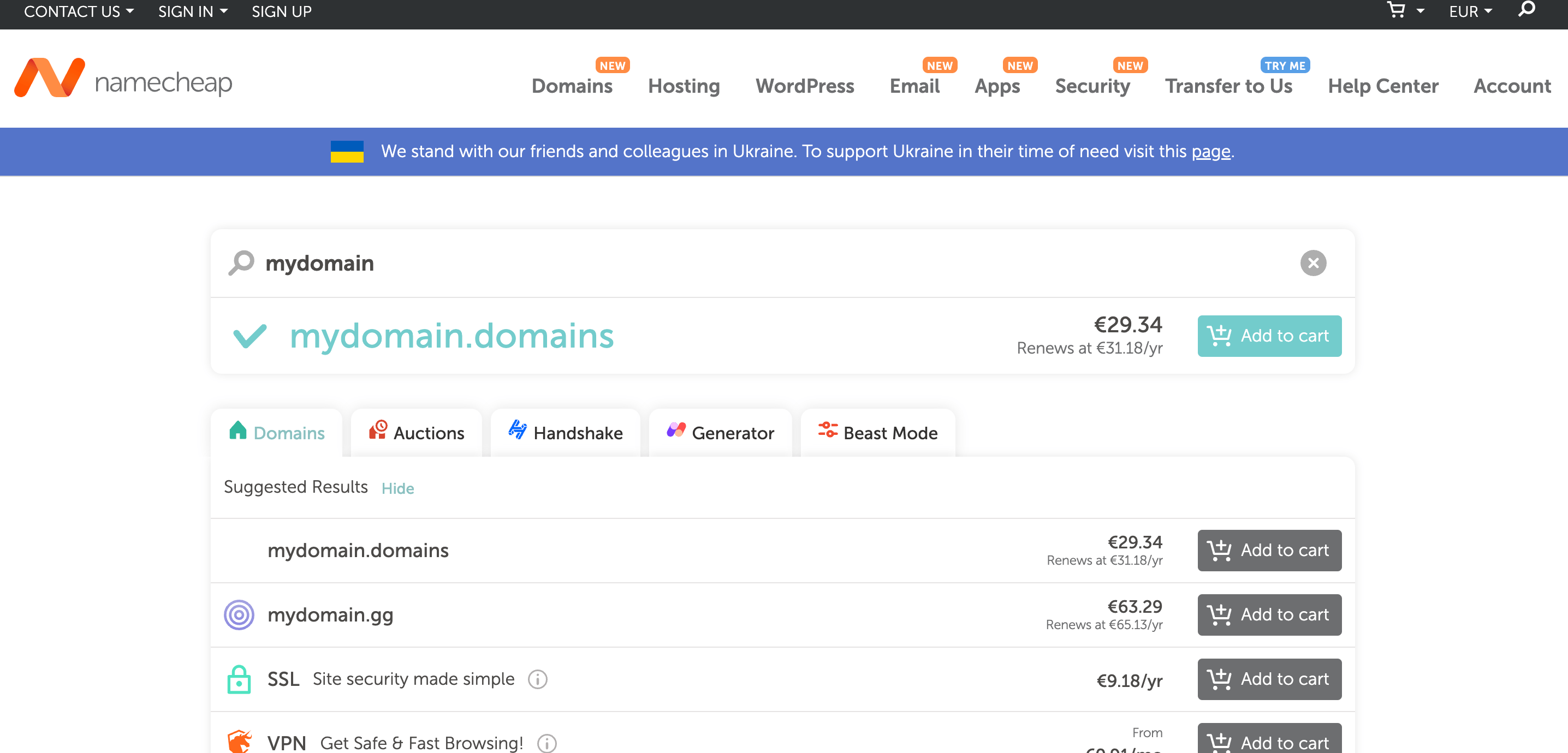 NameCheap Domain name search bar [→]