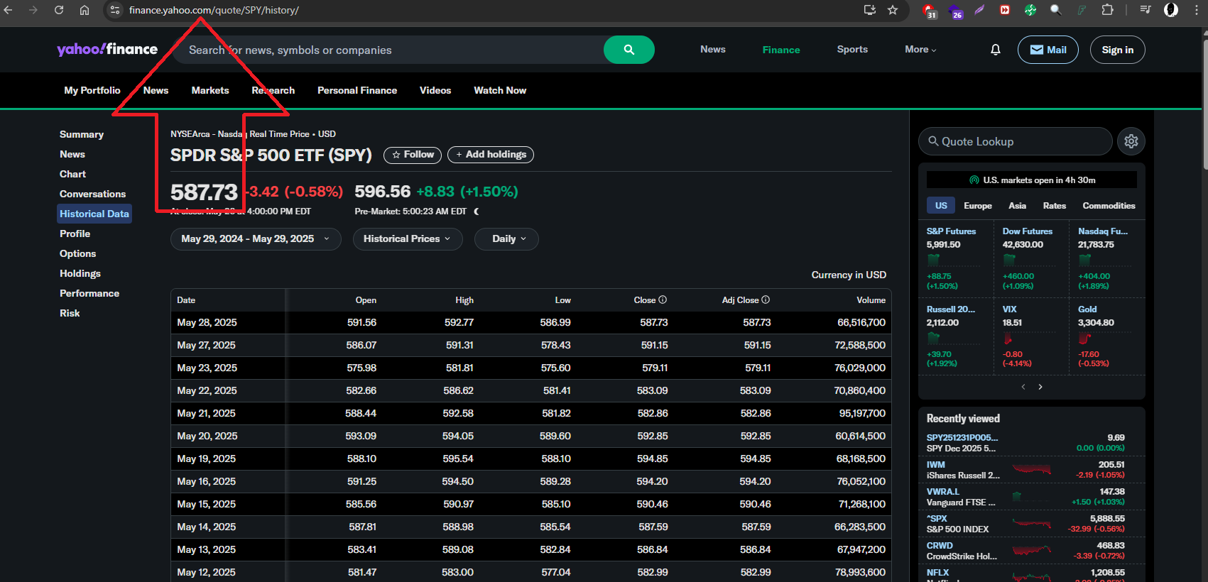 Excel 7 Yahoo SPY page [→]