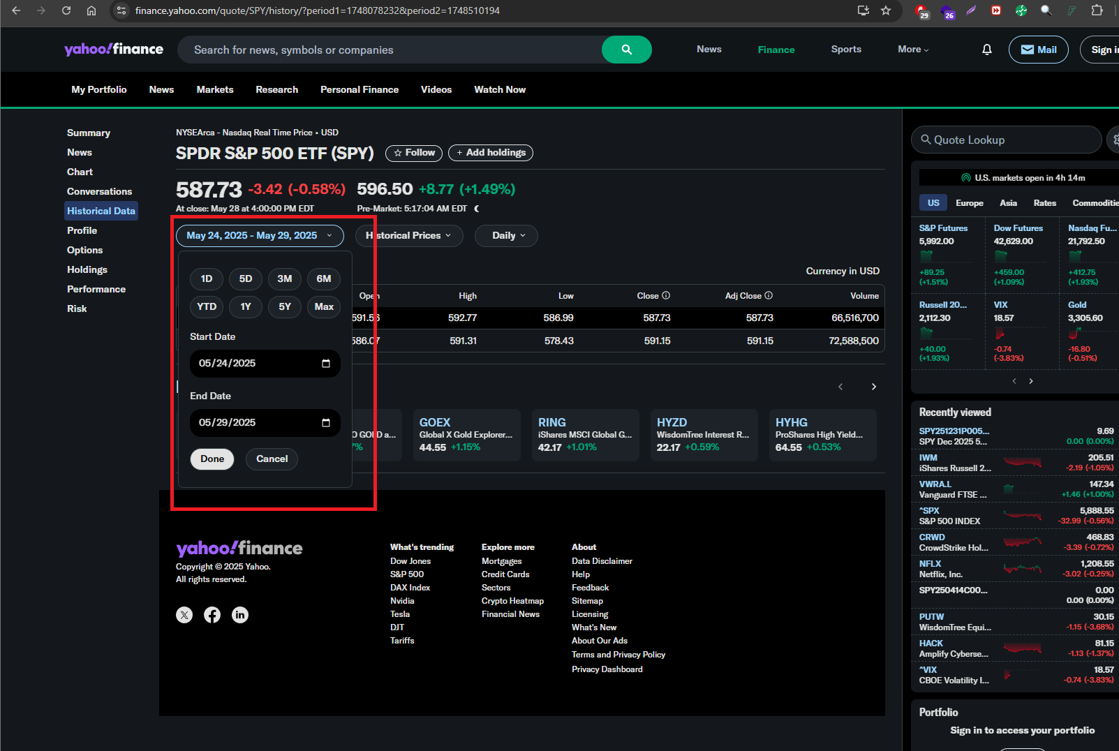 Yahoo Finance historical data filter [→]