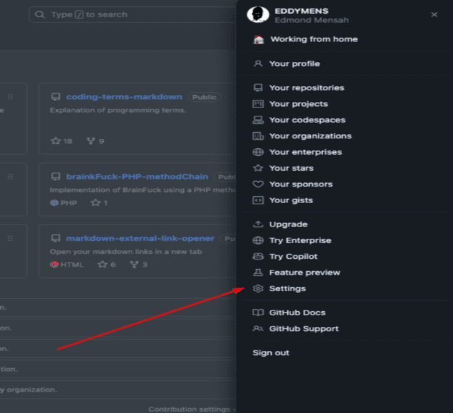 Accessing the Settings Page on GitHub [→]