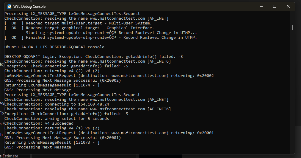 WSL debug console [→]